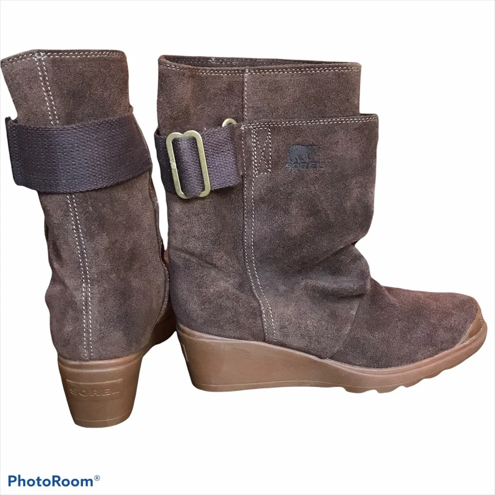 Sorel Mid Suede Wedge Boots 6.5 Brown Waterproof